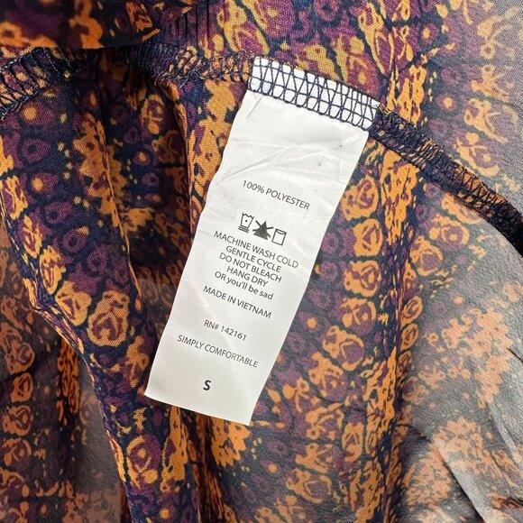 LuLaRoe LINDSAY Kimono Butterfly Wings Navy Blue Gold Yellow 3/4 Sleeves SMALL S - Picture 5 of 6